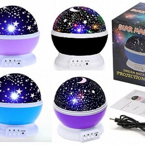 פנס מנורת לילה כוכבים מסתובב סוללה+USB